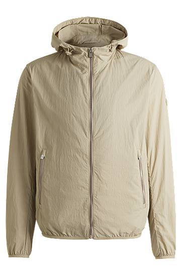 Vetrovka BOSS Water-Repellent Crinkle Fabric Hooded Jacket Bež | 50538048
