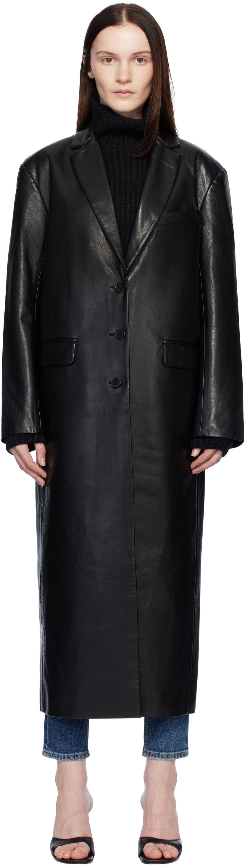 Plašči Anine Bing Quinn Oversized Faux Leather Trench Črna | A-01-10220-000
