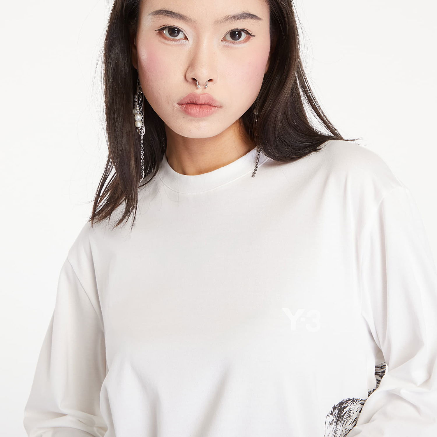 Majica Y-3 Graphic Long Sleeve Tee UNISEX Core White Bela | IX0404, 1