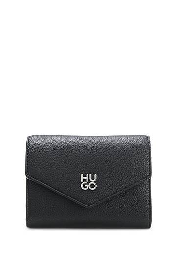 Denarnica BOSS Grained faux-leather flap wallet with stacked-logo trim Črna | 50547914