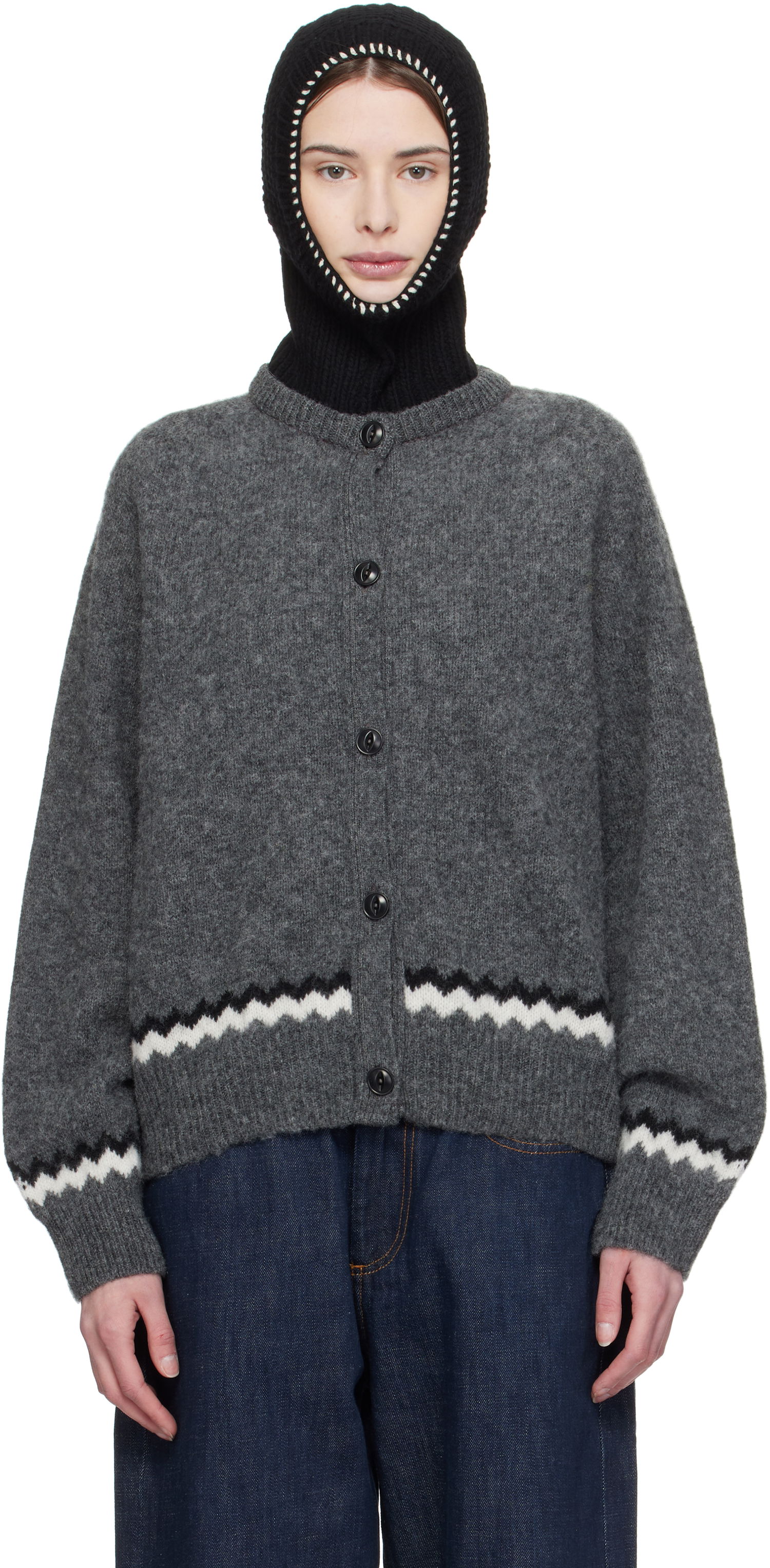 Pleteni pulover YMC YMC Atomic Zig Zag Cardigan Siva | Q8XMD, 0