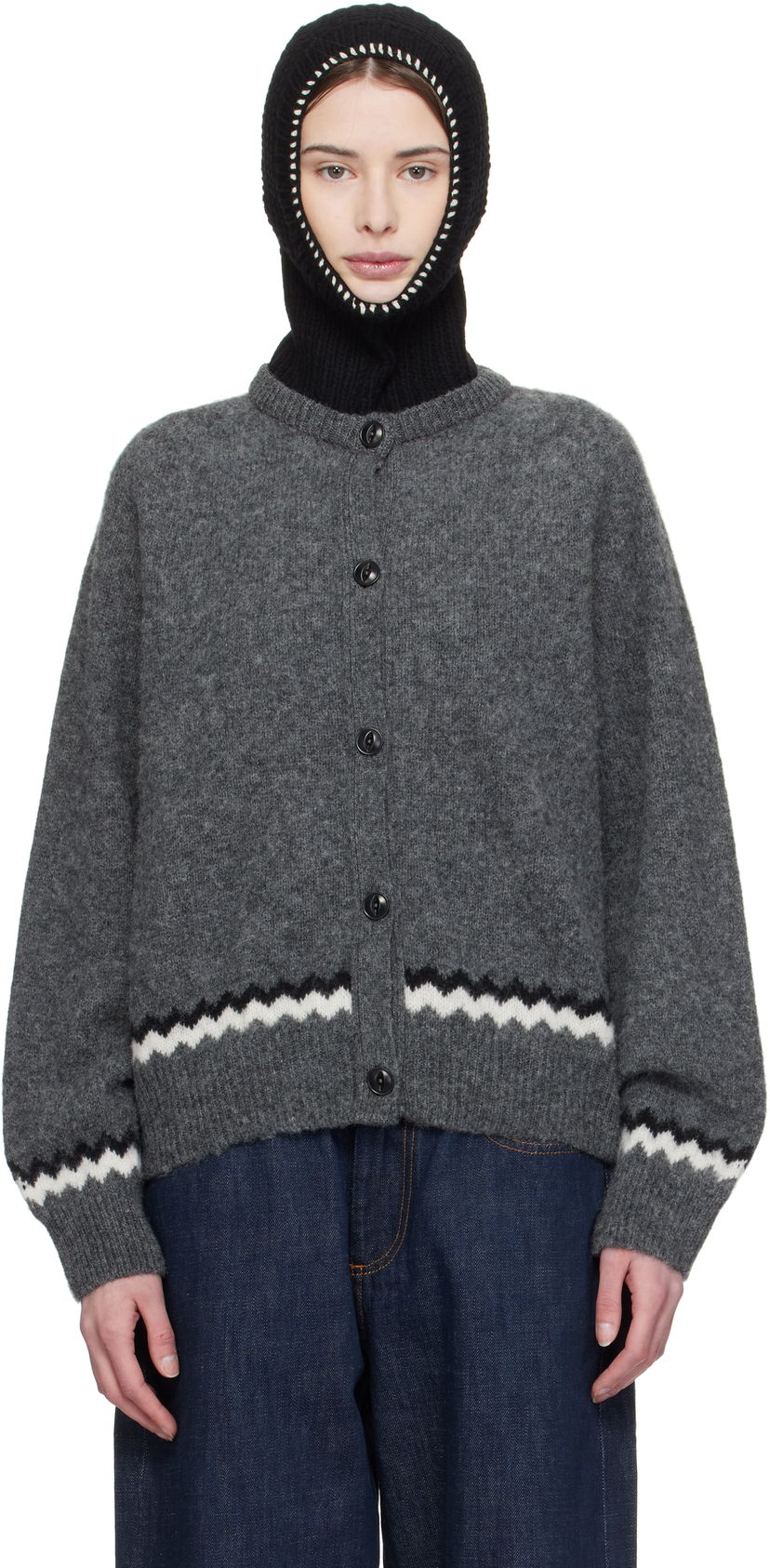 Pleteni pulover YMC YMC Atomic Zig Zag Cardigan Siva | Q8XMD