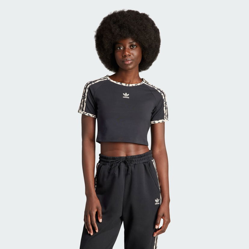 Krop-top adidas Originals Leopard Luxe Baby Tee Črna | IY7062