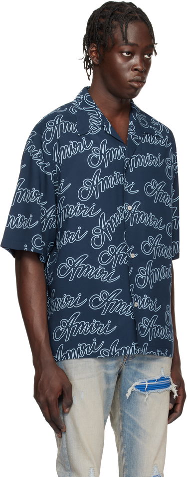 Srajce AMIRI Script Print Bowling Shirt Modra | AMSTCA1081, 1