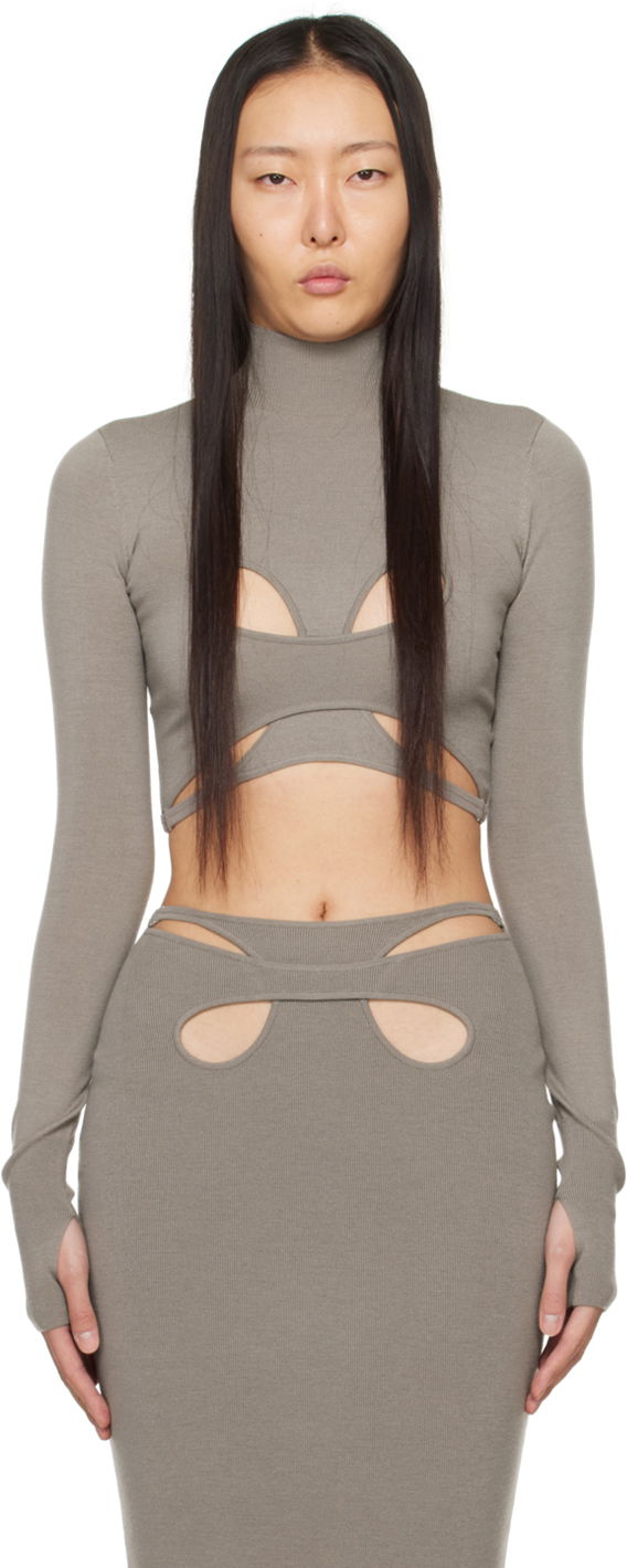 Krop-top Dion Lee Mobius Loop Cutout Long Sleeve Top Siva | A7783PS24