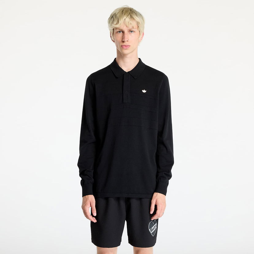 Polo majica adidas Originals Long Sleeve Polo Tee Black Črna | IY9955