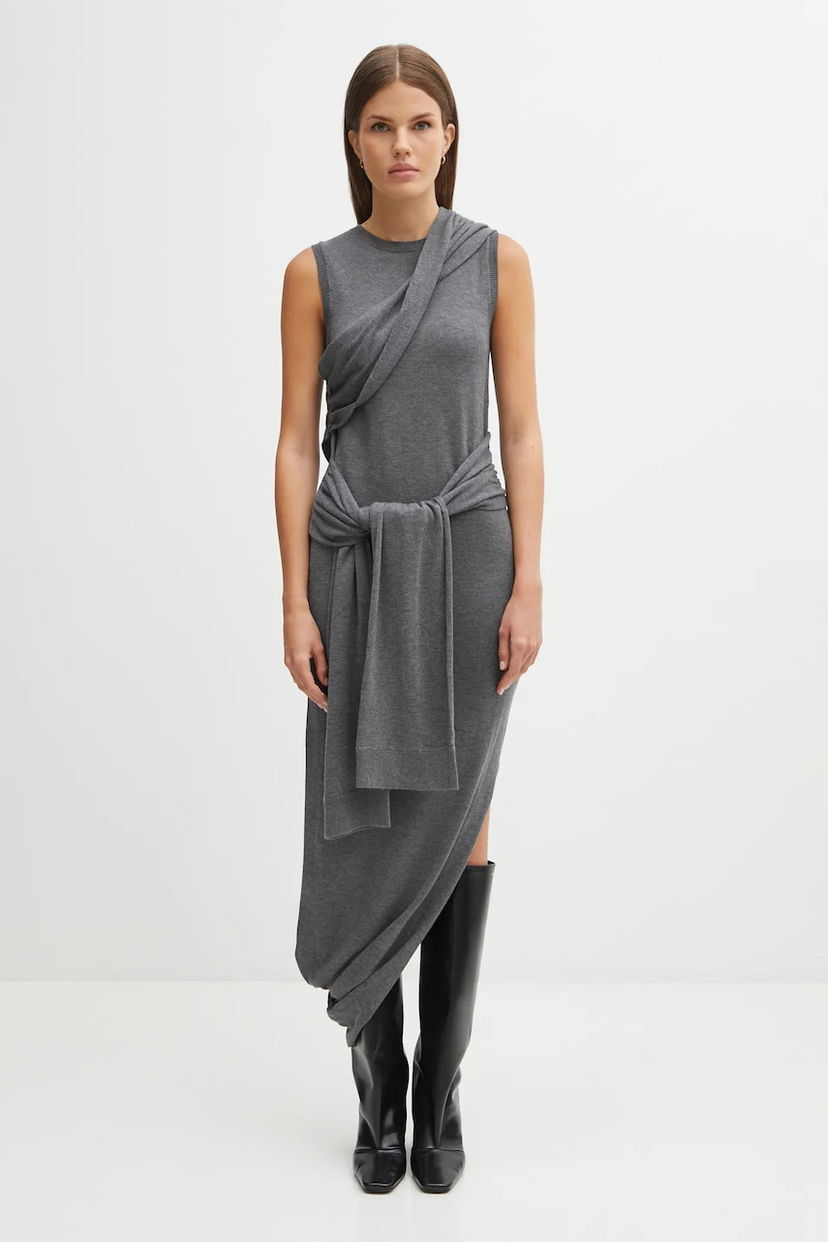 Obleke JW Anderson JW Anderson Tie Detail Sleeveless Maxi Dress Siva | KW1445.YN0320
