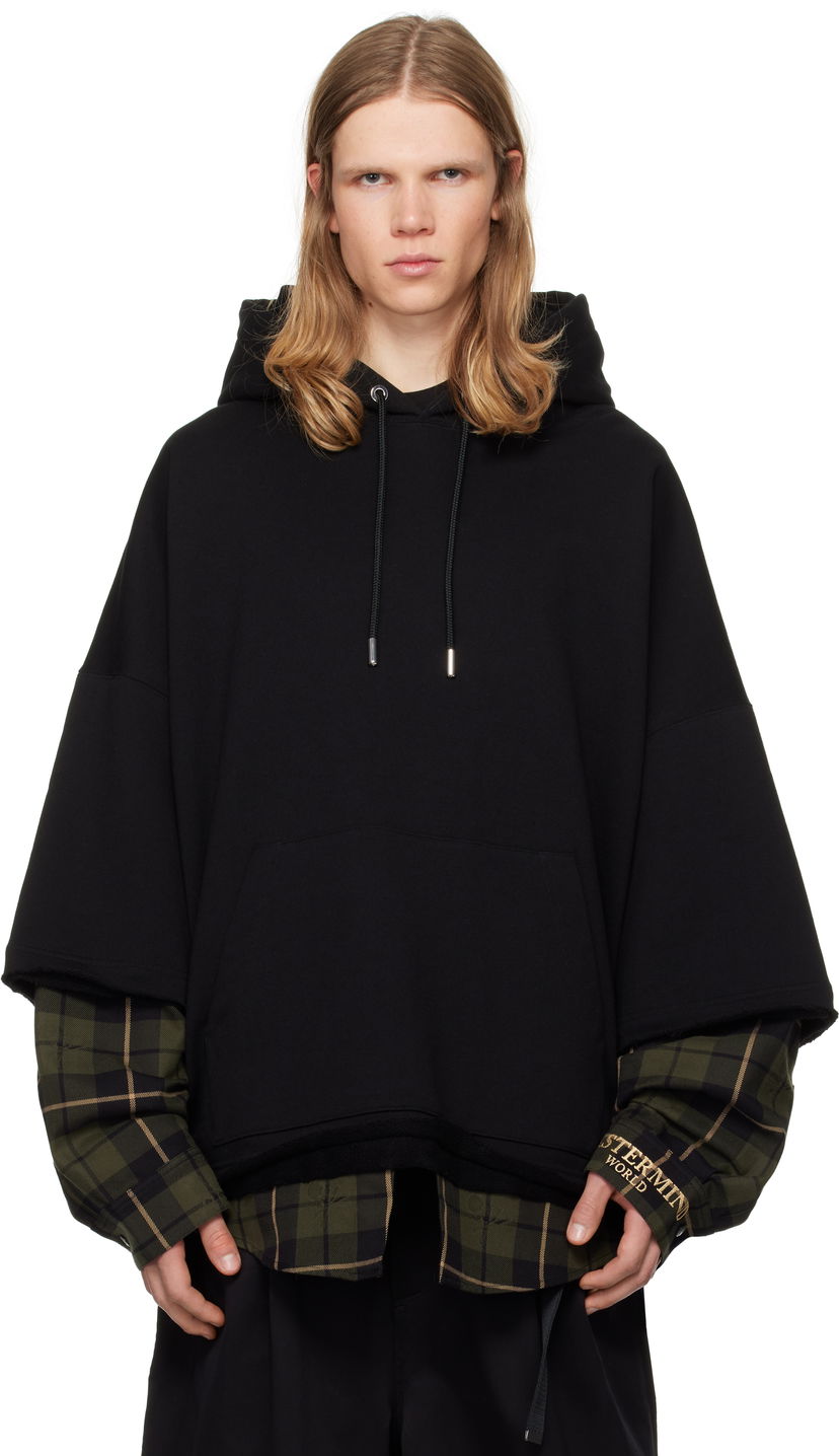 Pulover Mastermind WORLD Layered Boxy Hoodie Črna | MW24S13-SW008-900