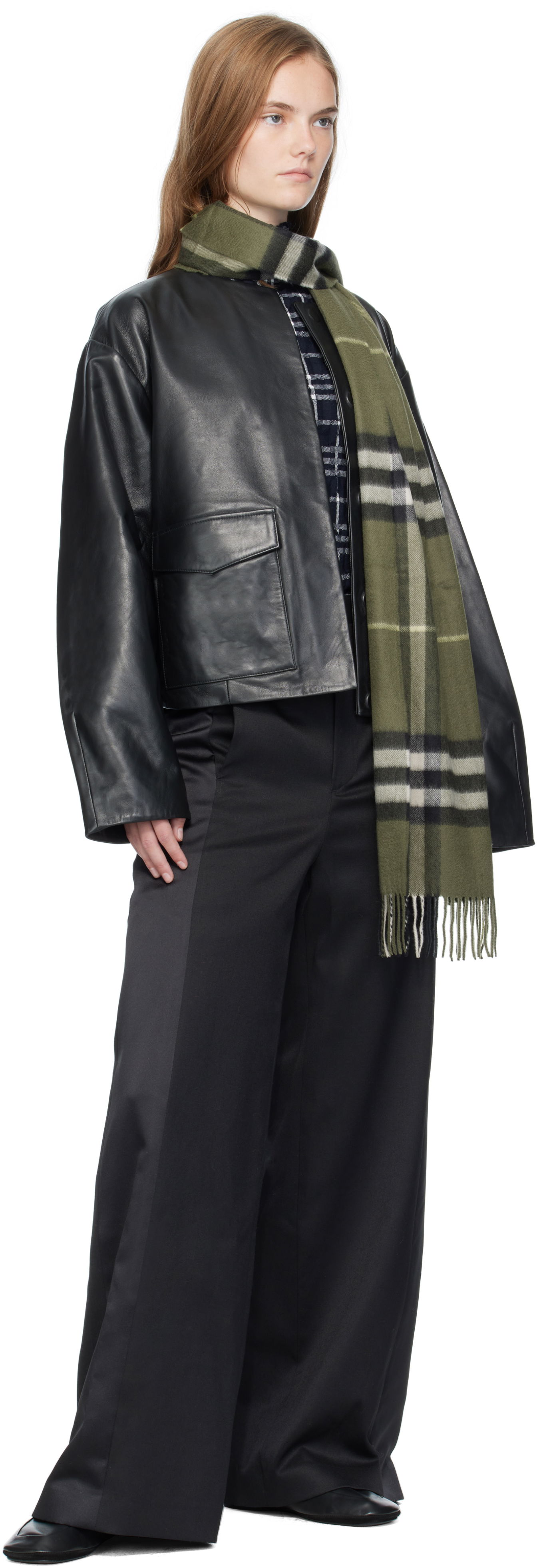 Šala Burberry Burberry Check Cashmere Scarf Zelena | 8112646, 1