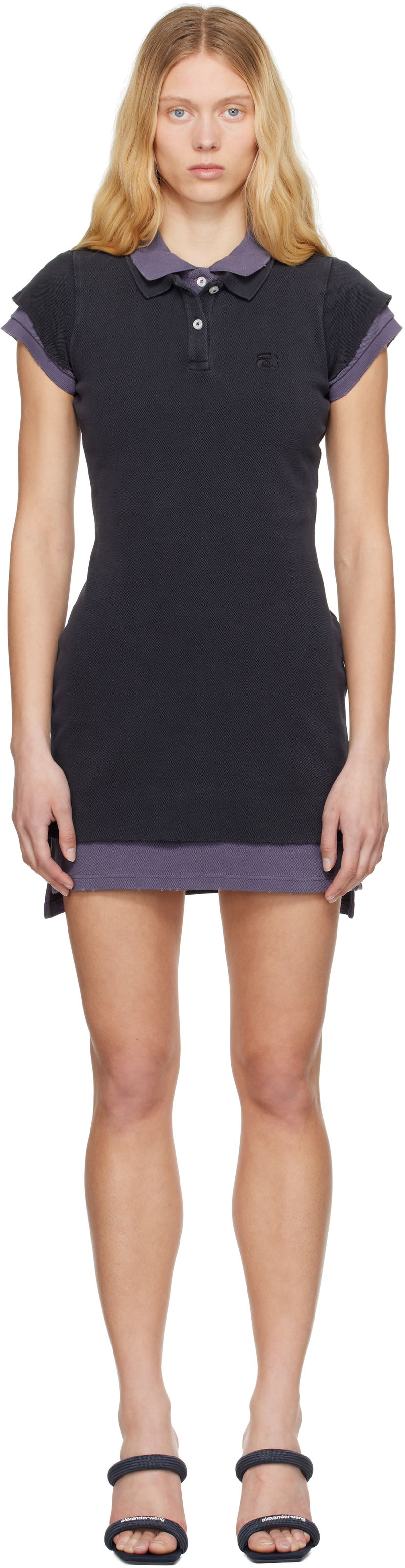 Obleke Alexander Wang Alexander Wang Layered Polo Mini Dress Črna | 4CC2256297