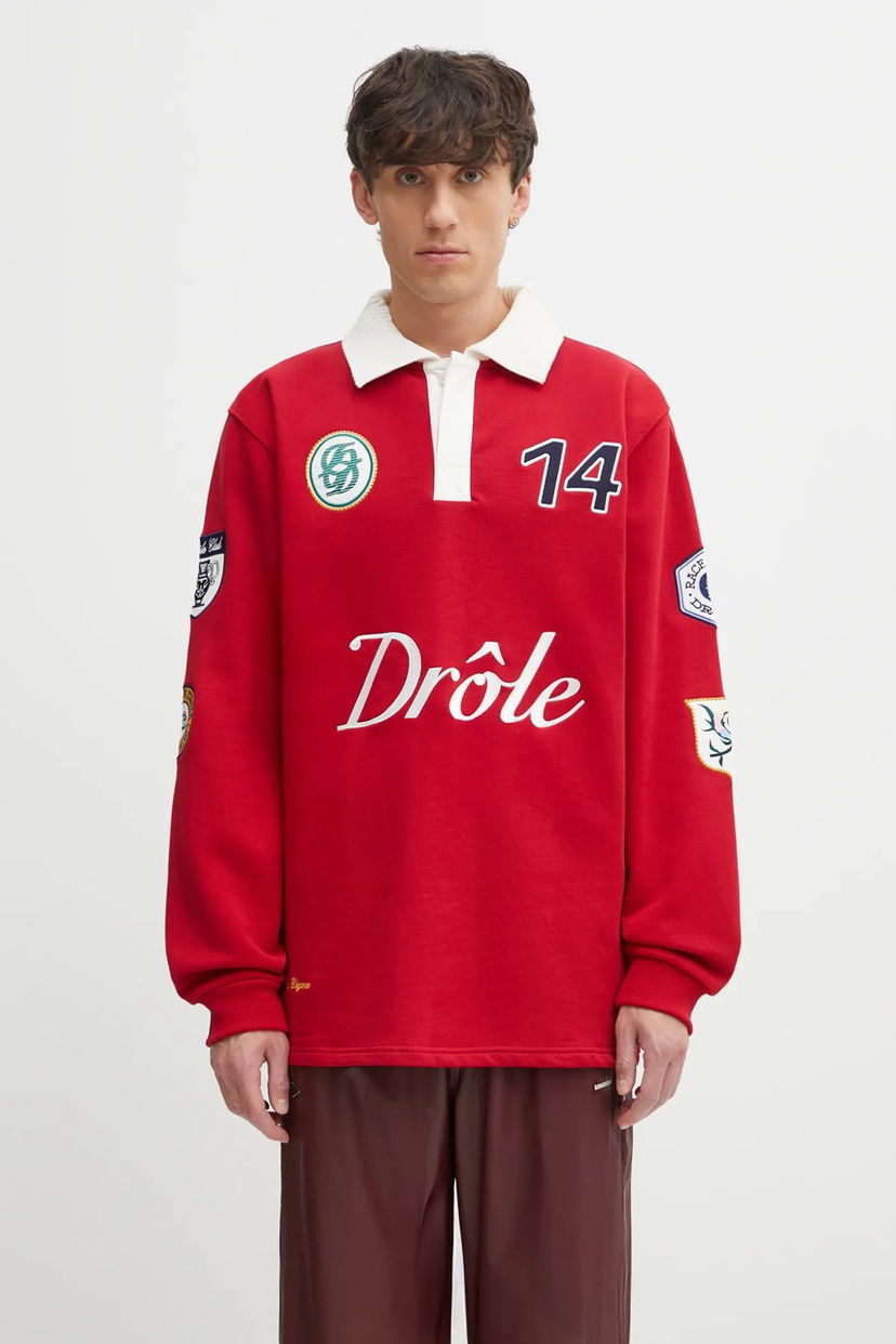 Polo majica Drôle de Monsieur Le Polo Racing Long Sleeve Polo Shirt with Patches Rdeča | I.PL158.CO127
