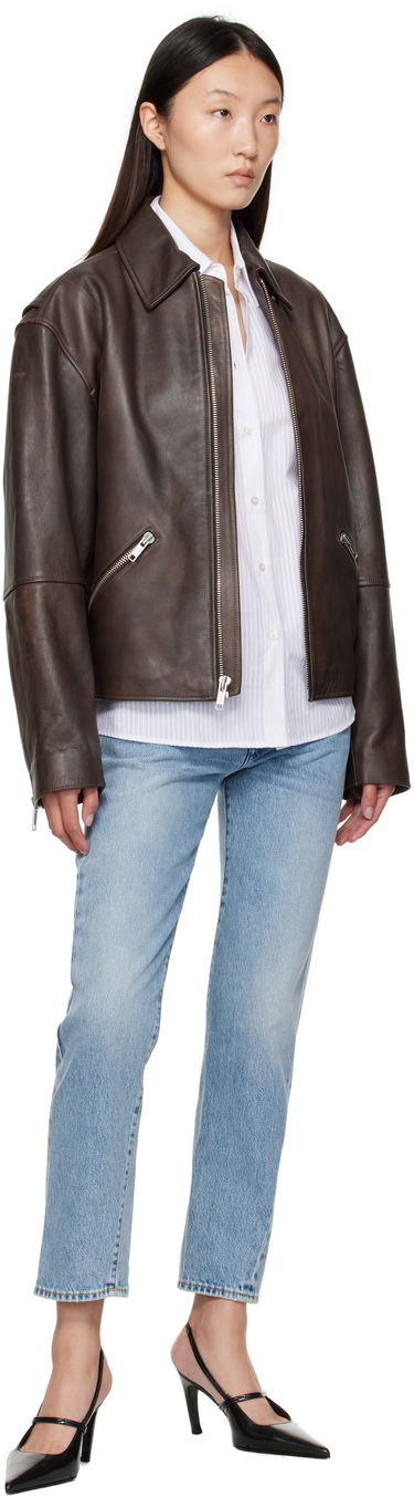 Jakna CALVIN KLEIN Calvin Klein Distressed Leather Biker Jacket Rjava | 81B530G, 3