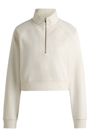 Pleteni pulover BOSS Cropped Cotton Terry Sweatshirt with Embroidered Logo Bela | 50537102