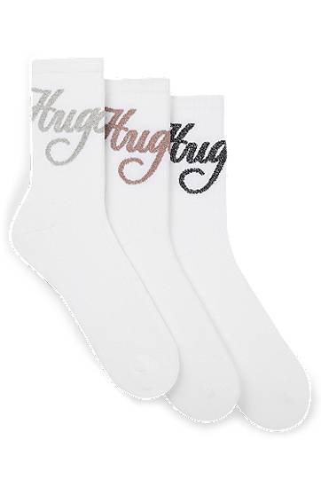 Nogavice BOSS Three-pack of short-length socks with sparkly logos Bela | 50546384, 0