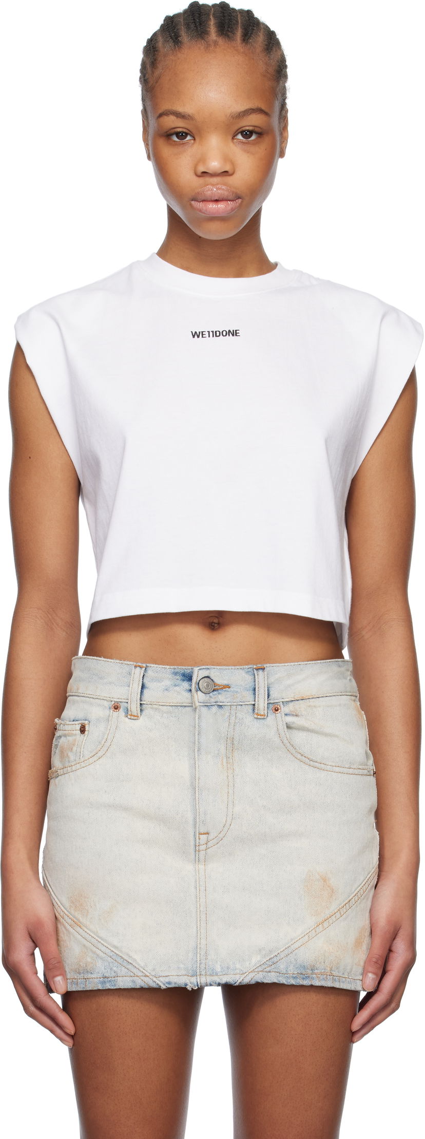 Majica brez rokavov We11done We11done Sleeveless Crop Top Bela | WD-TT0-25-710-W-WH