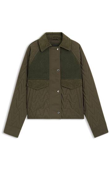 Jakna BOSS Water-repellent Quilted Jacket in Mixed Materials Zelena | 50547326