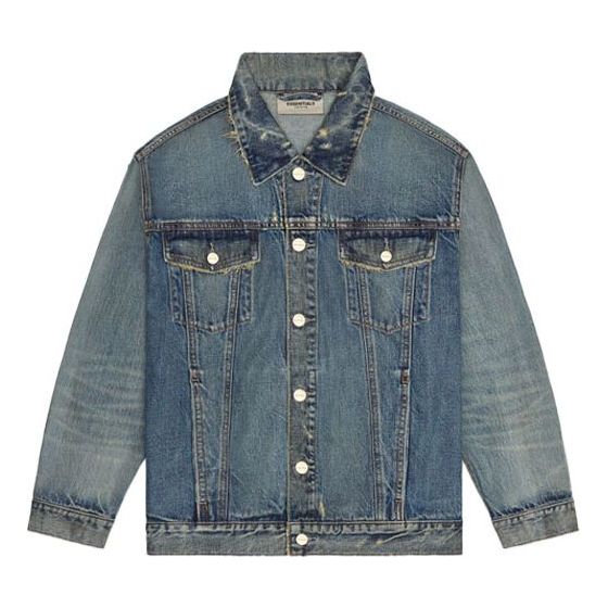 Jakna Fear of God Essentials Light Denim Trucker Jacket Modra | FOG-FW20-364
