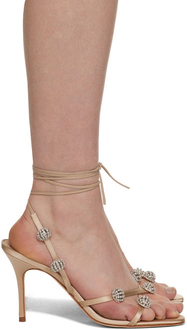 Modni dodatki Manolo Blahnik Manolo Blahnik Elsaka Crystal-Embellished Satin Heeled Sandals Bež | 422-1358, 0