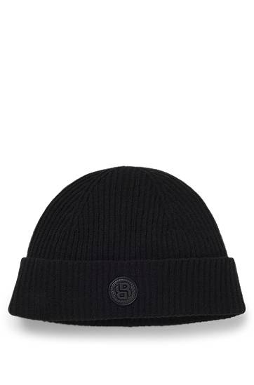 Beanie BOSS Wool-Cashmere Beanie Hat with Double B Monogram Črna | 50551237