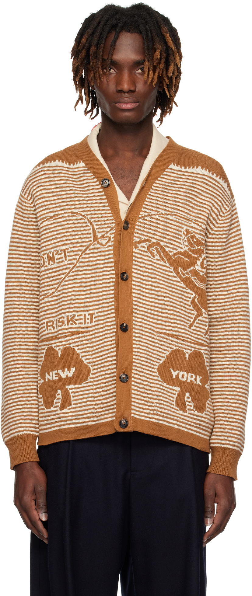 Pleteni pulover Bode Bode Buckaroo Knit Cardigan Rjava | MRS25KT012