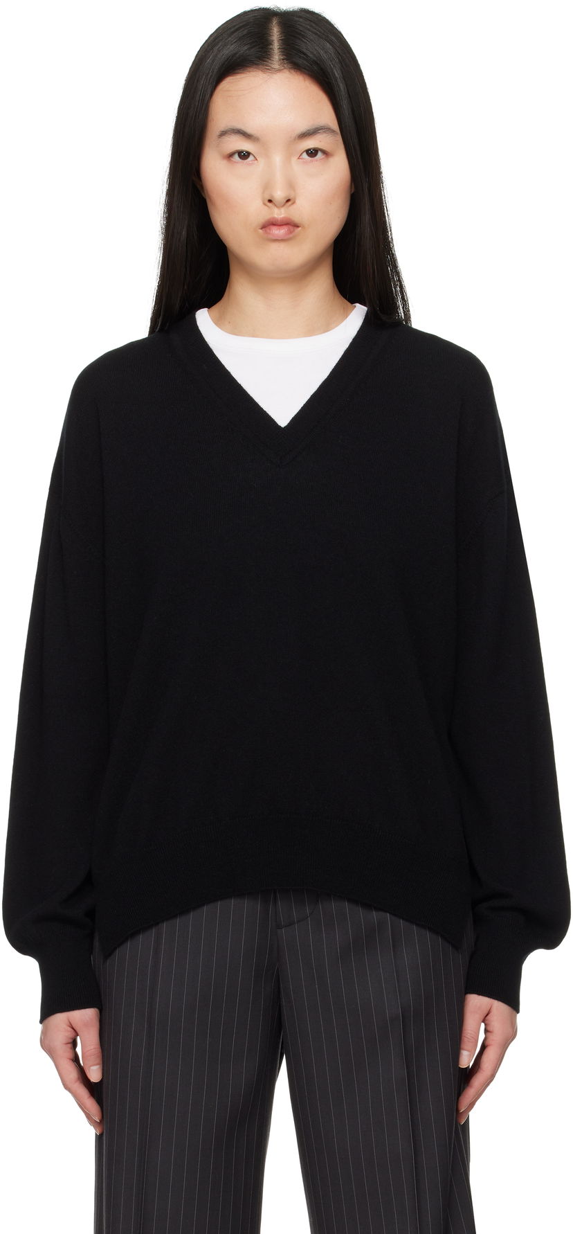 Pleteni pulover &Daughter &Daughter Tahra Cashmere V-Neck Sweater Črna | CH04632