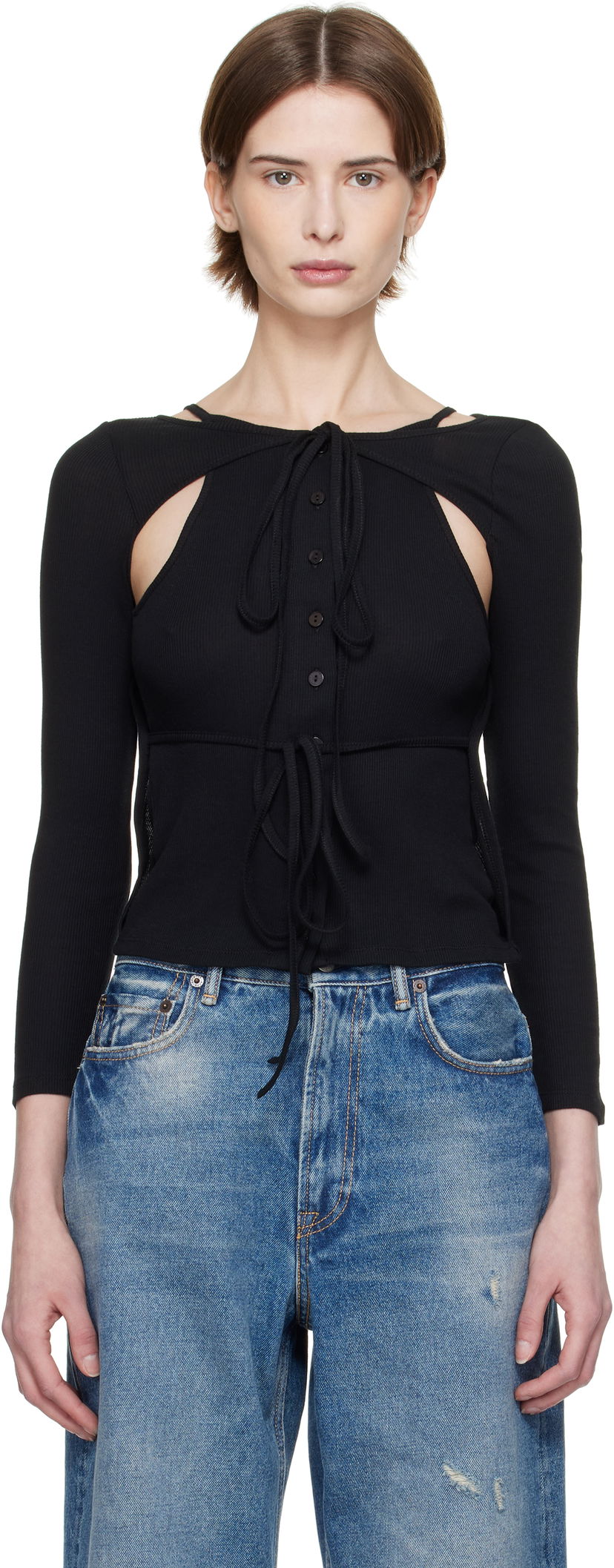 Pleteni pulover Eckhaus Latta Eckhaus Latta Ribbed Cutout Top Črna | 1207-EL-PS25-A -