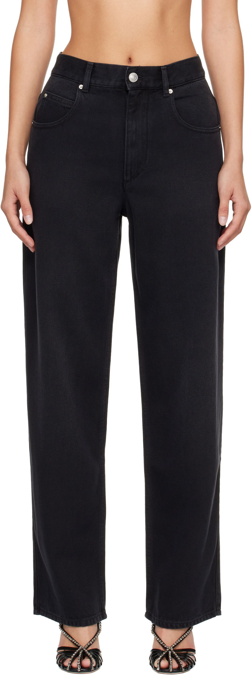 Kavbojke ISABEL MARANT Jenny High-Waisted Straight-Leg Jeans Črna | PA0590FA-B1H07I