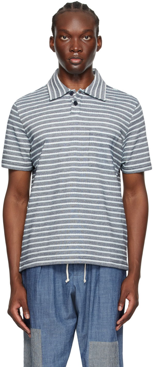 Polo majica Universal Works Universal Works Newlyn Striped Polo Modra | P3088