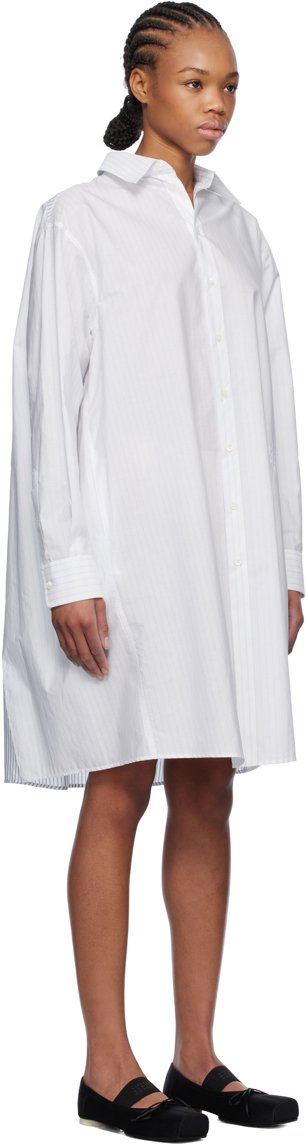 Obleke Maison Margiela MM6 Maison Margiela Spliced Striped Cotton Poplin Midi Shirt Dress Bela | S52DD0059 M35252, 1