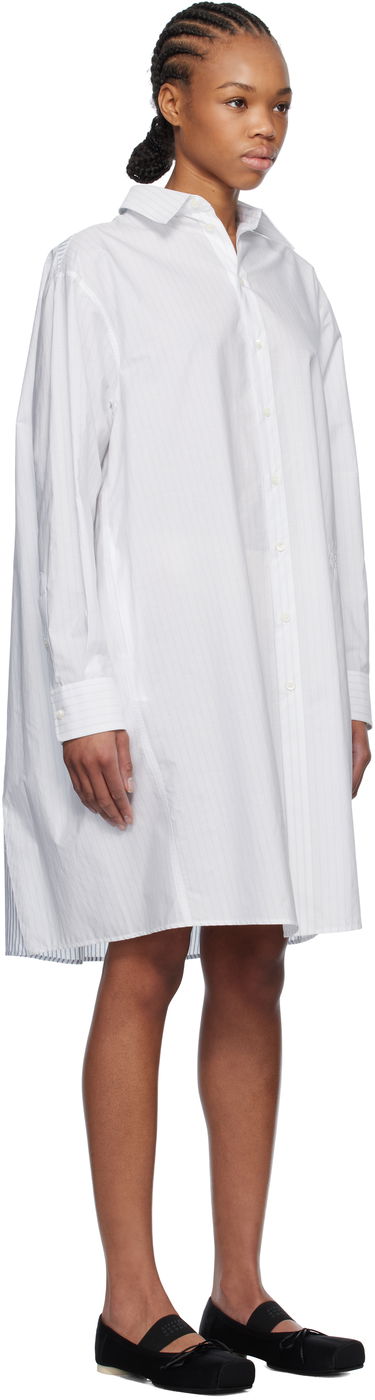 Obleke Maison Margiela MM6 Maison Margiela Spliced Striped Cotton Poplin Midi Shirt Dress Bela | S52DD0059 M35252, 1