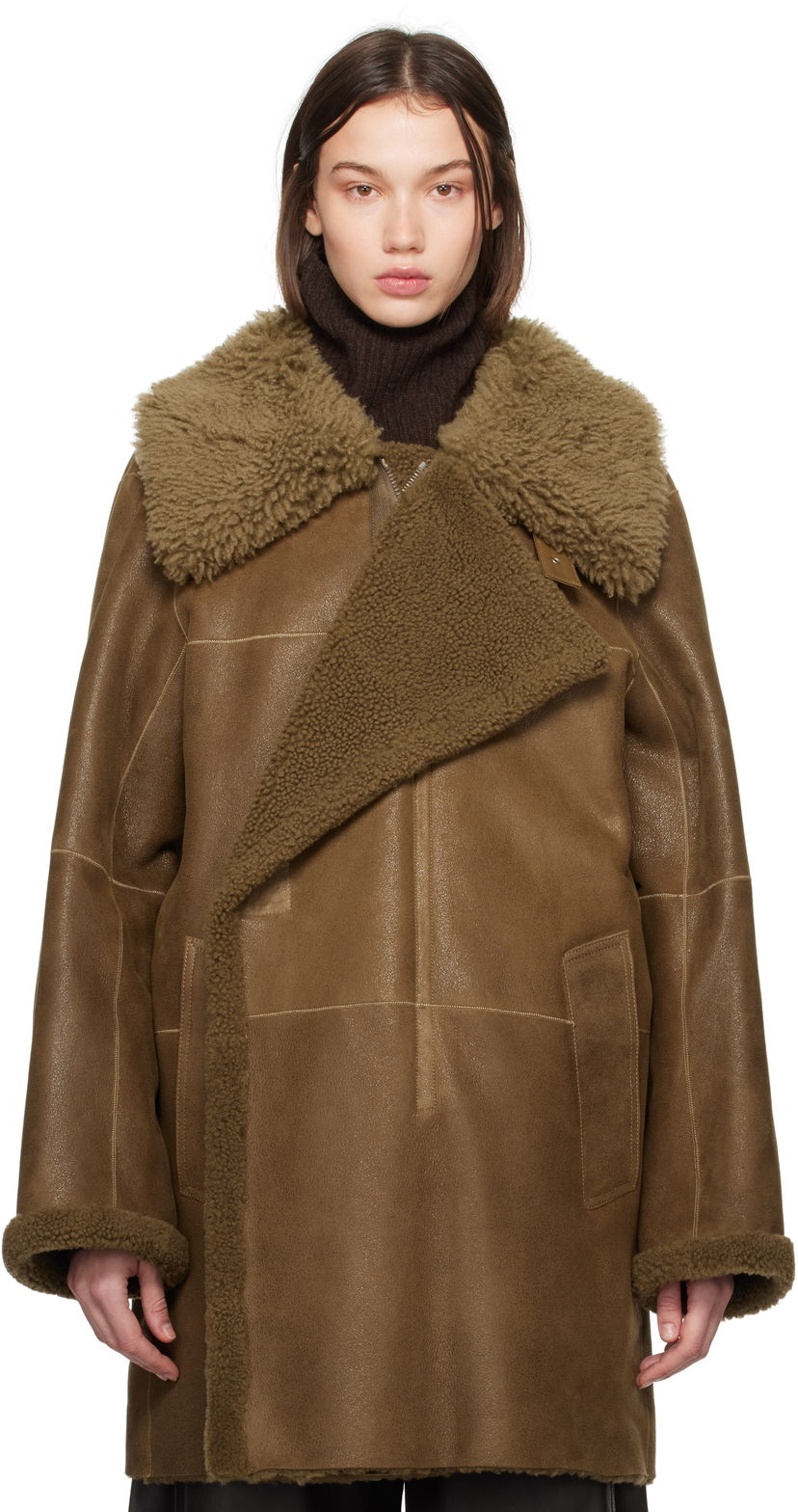Plašči LEMAIRE Lemaire Asymmetrical Shearling Coat Rjava | CO1079 LL0037