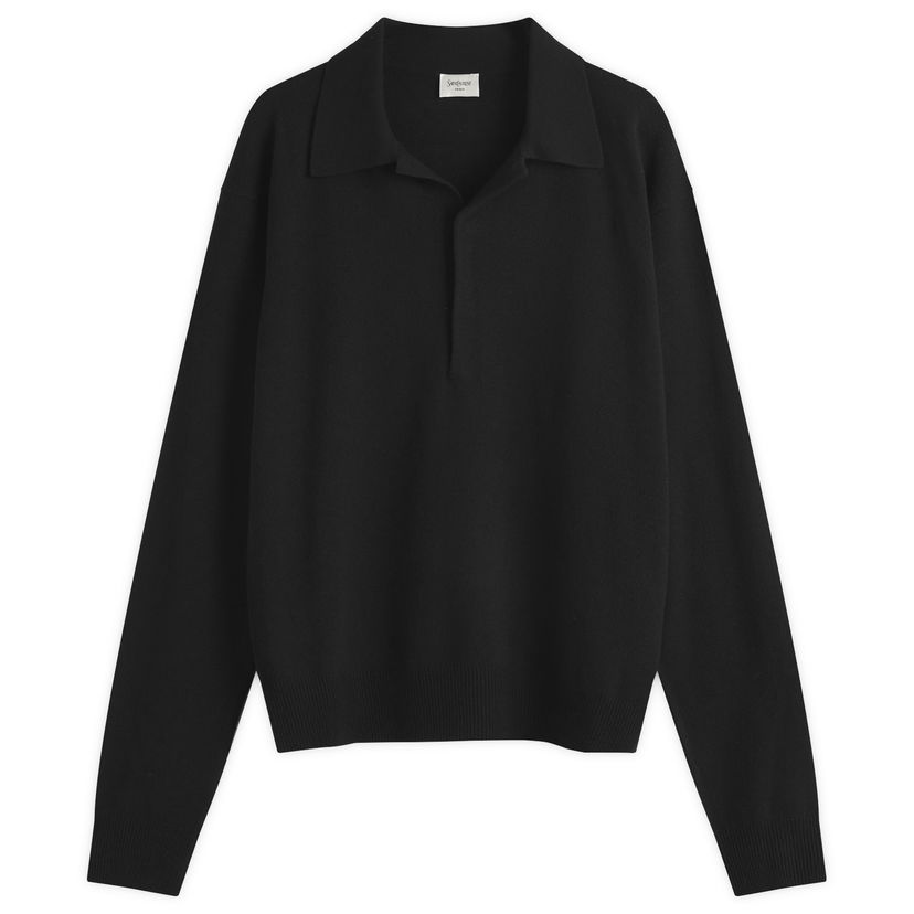 Pleteni pulover Saint Laurent Saint Laurent Long Sleeve Knitted Polo Shirt Črna | 817251-Y76XM-1000