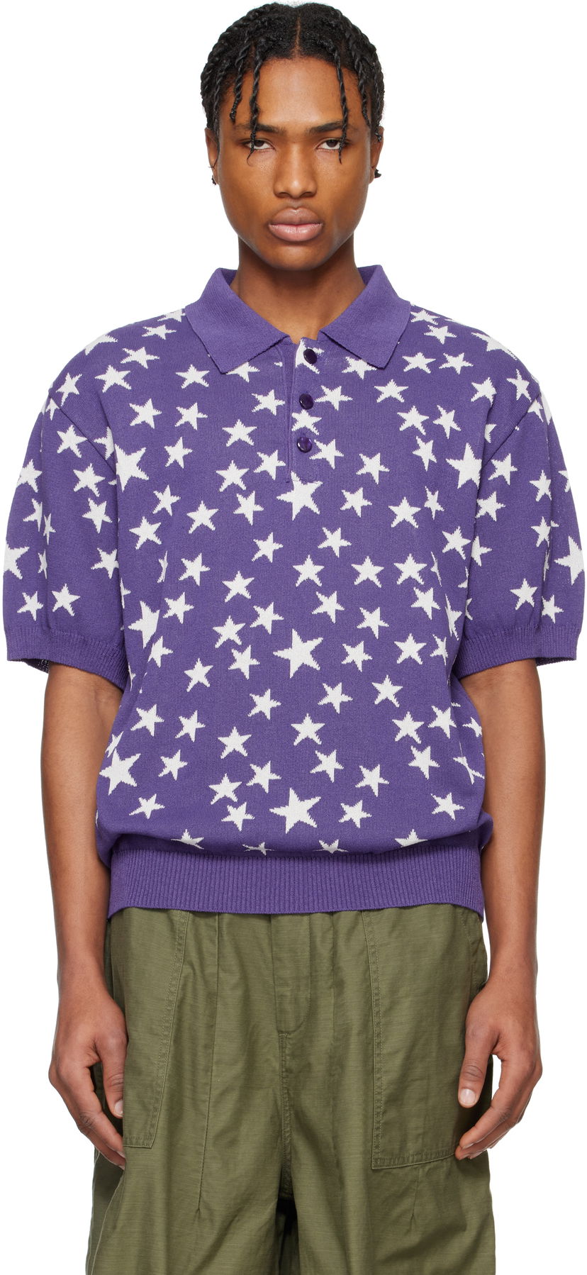 Polo majica Needles NEEDLES Short Sleeve Star Knit Polo Lila | QV375