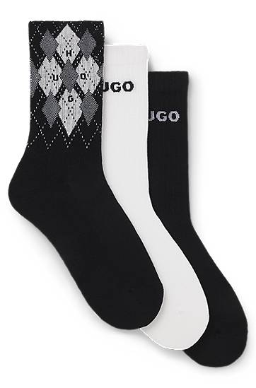 Nogavice BOSS Three-Pack of Cotton-Blend Short Socks Bela | 50543138