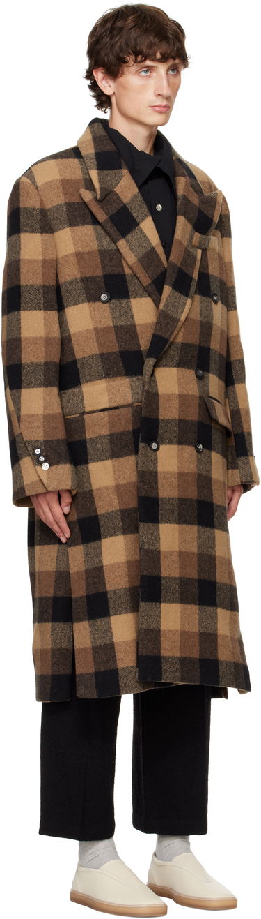 Plašči ADER ERROR Double-Breasted Check Coat Rjava | BN01FWCT0103BR, 4