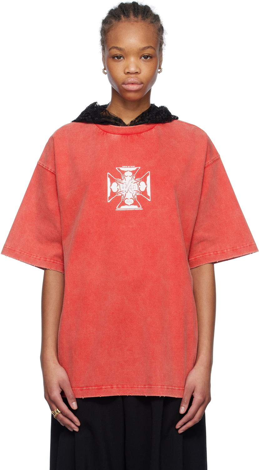 Majica We11done We11done Heart Cross Hooded T-Shirt Rdeča | WD-TH0-25-842-U-RD