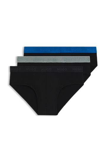 Boksarice BOSS HUGO Men's 3-Pack Stretch Cotton Briefs with Logo Waistbands Črna | 50532570
