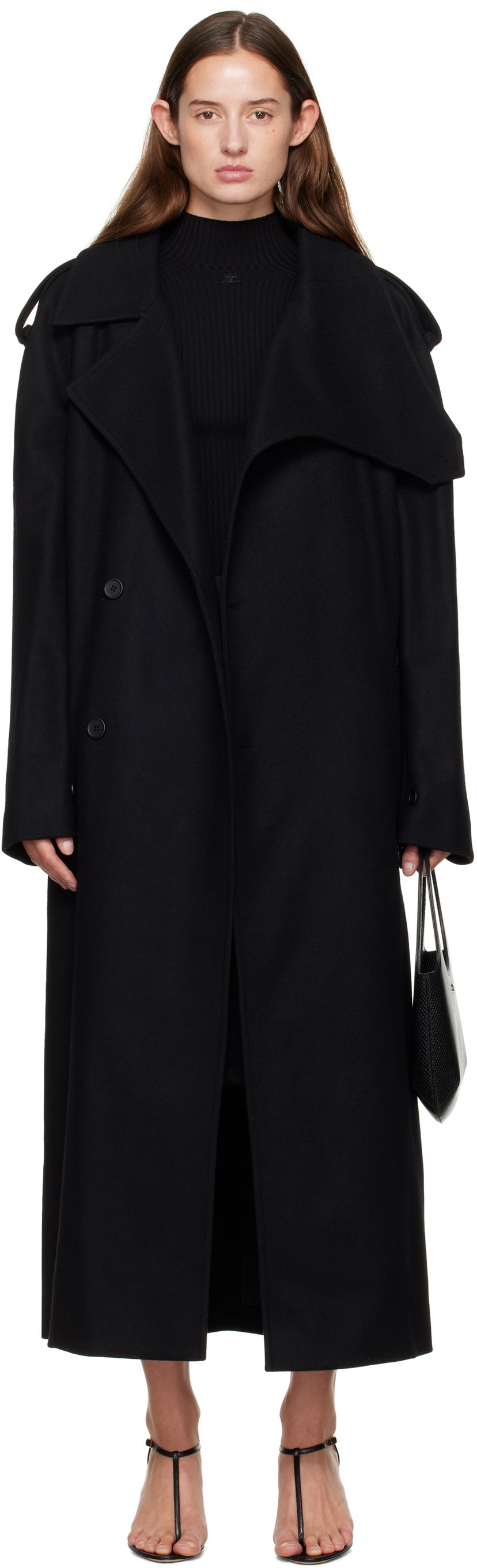 Trenčkot Courrèges Courrèges Oblique Wool Trench Coat Črna | 325CMA236WO0036