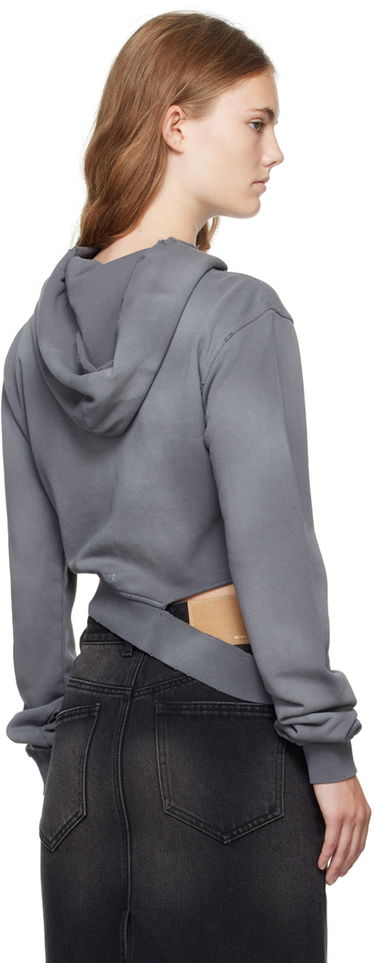 Pulover We11done We11done Distressed Zip-Up Cropped Hoodie Siva | WD-TJ2-24-808-W-CH, 2