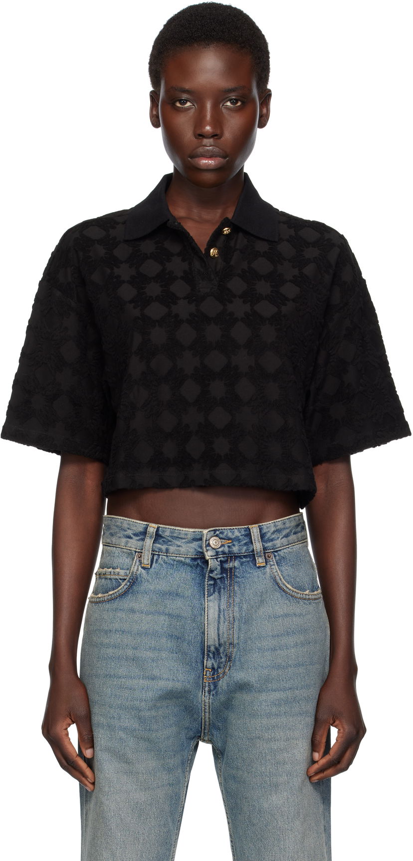 Polo majica AMIRI AMIRI MA Quad Toweling Cropped Polo Črna | AWJYPO1009