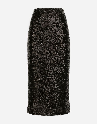 Krila Dolce & Gabbana Sequined Calf-Length Skirt Črna | F4CRGTHLMZMN0000, 0