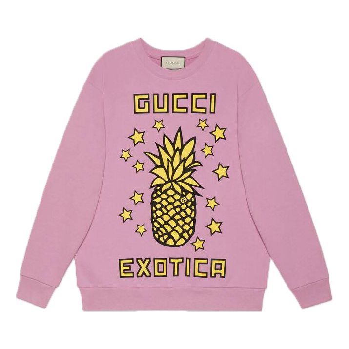 Pleteni pulover Gucci Gucci Pineapple Print Long Sleeve Sweatshirt Roza | 617964-XJCRS-5334