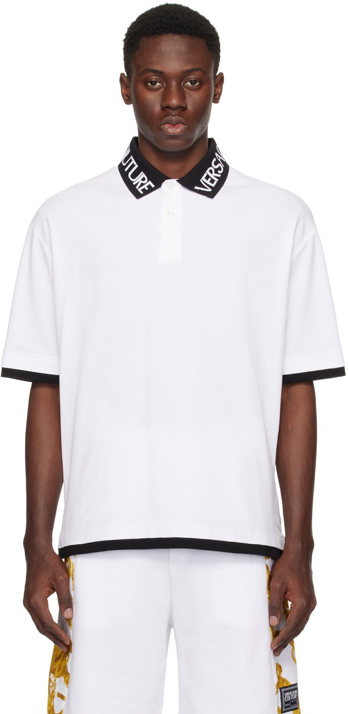 Polo majica Versace Couture White Intarsia Polo Bela | E76GAGT01_ECJ01T