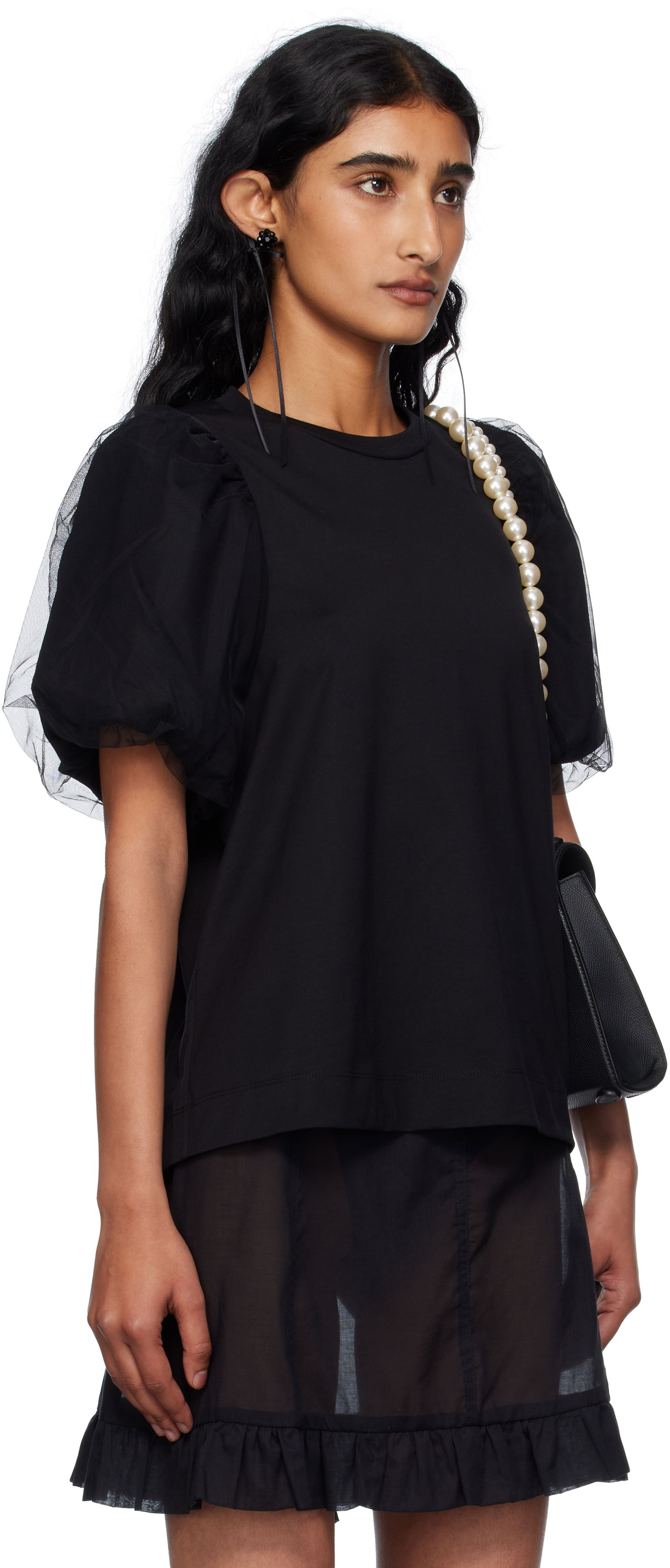 Majica Simone Rocha Simone Rocha Tulle Overlay Puff Sleeve T-Shirt Črna | 5397 0553, 1