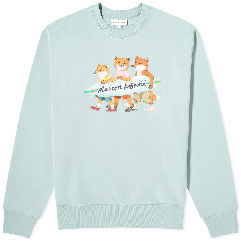 Pulover MAISON KITSUNÉ Maison Kitsuné Surfing Foxes Crew Sweat Turkizna | MM00310KM0129-P417