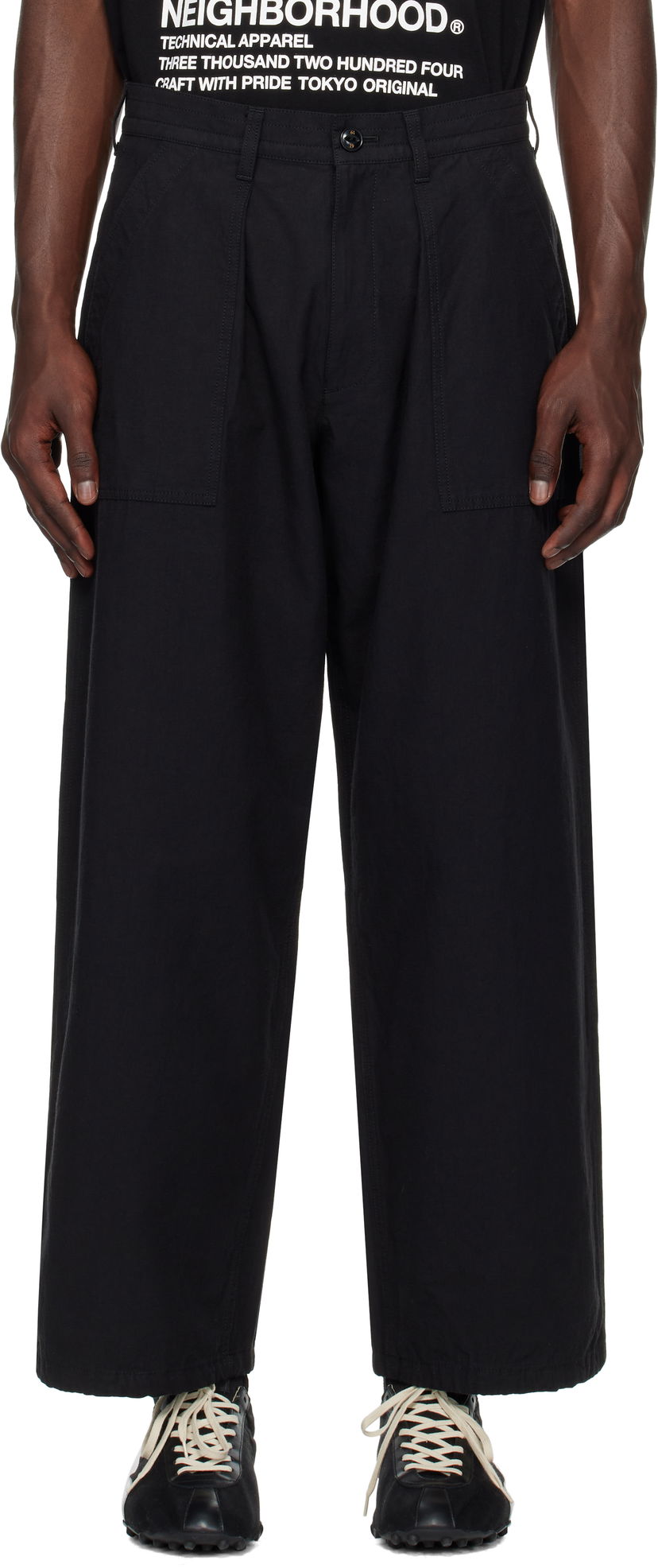 Hlače Neighborhood Neighborhood Wide Baker Trousers Črna | 251ZANH-PTM07
