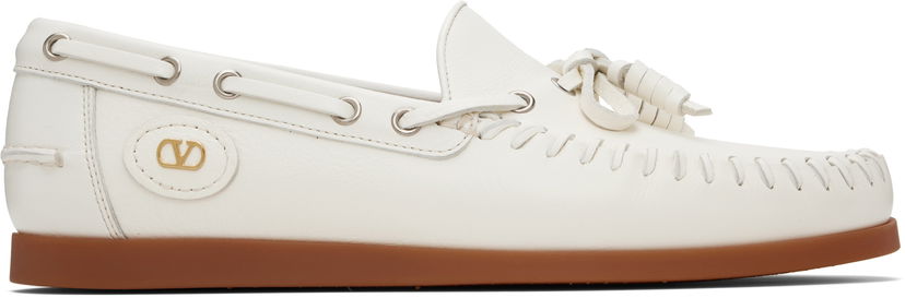 Superge in čevlji Valentino Valentino Garavani Palm Avenue Buffalo Leather Boat Shoes Bela | 7Y2S0K85PNJ