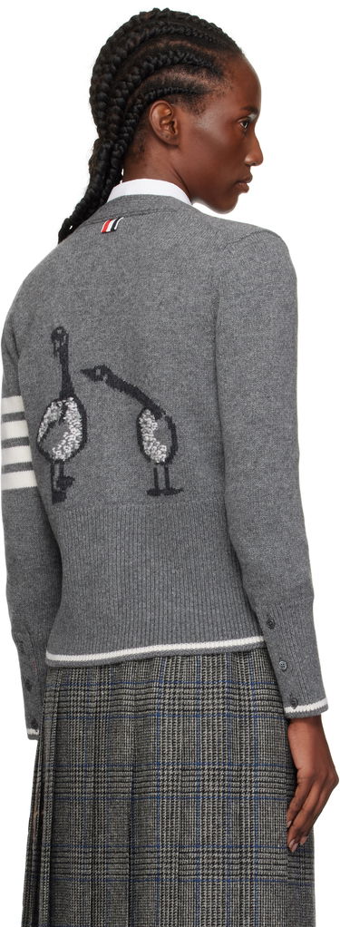 Pleteni pulover Thom Browne Thom Browne Intarsia Geese 4-Bar V-Neck Cardigan Siva | FKC657A-Y1029, 2