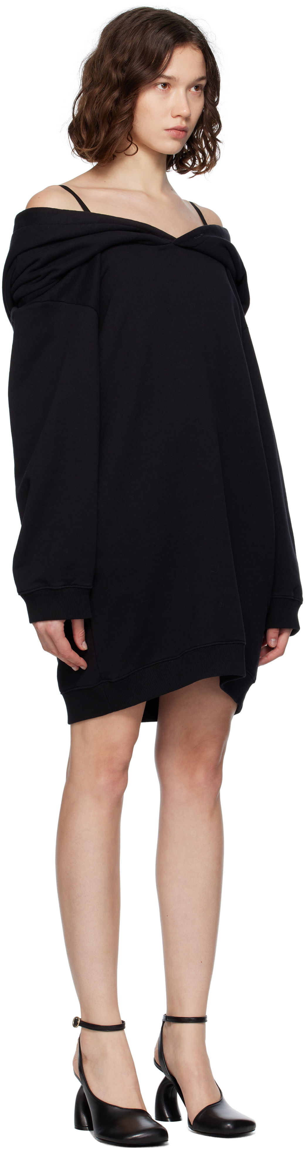 Obleke Maison Margiela MM6 Maison Margiela Off-The-Shoulder Sweatshirt Dress Črna | S52DD0074 M25014, 1
