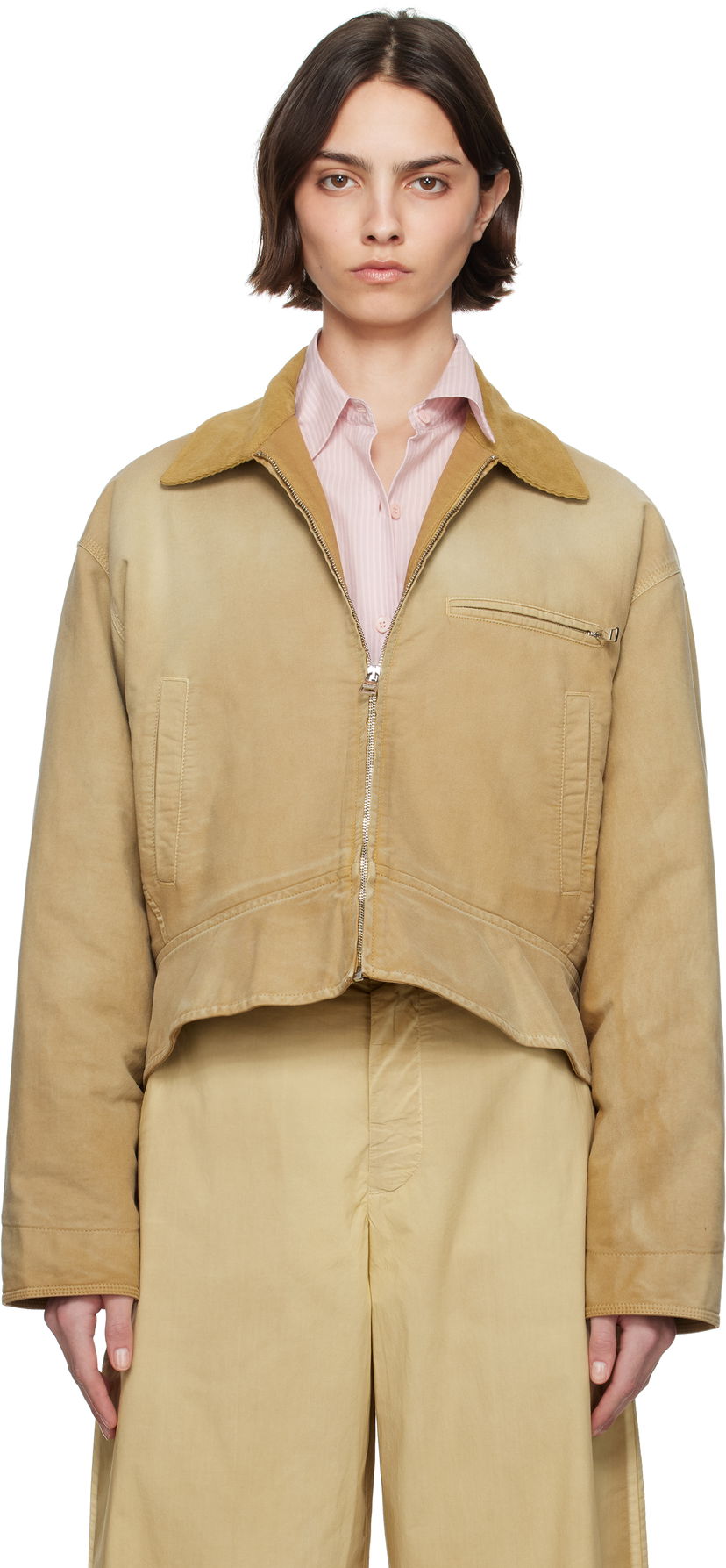 Bomber jakna JW Anderson JW Anderson Curved Hem Workwear Jacket Bež | JK0380-PG1759